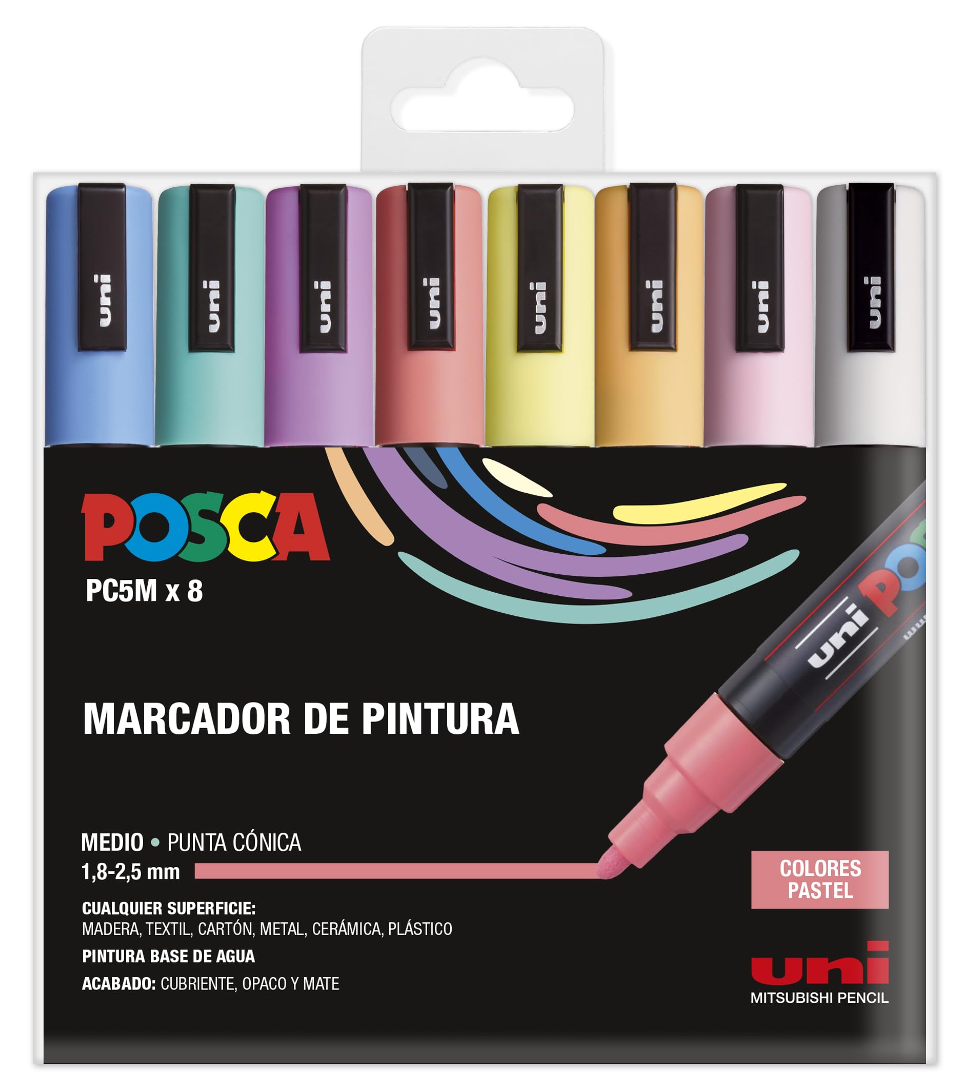 Posca estuche marcadores PC-5M Colores pastel 8 Uds