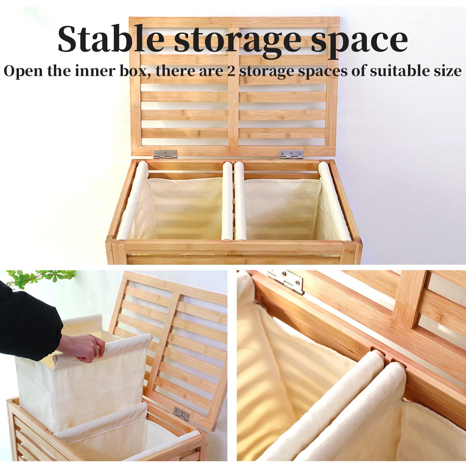 Lar - Cesto portabiancheria in bambù con coperchio, fodera rimovibile, per asciugamani, vestiti, bagno, camera da letto, dormitorio, cestino per biancheria