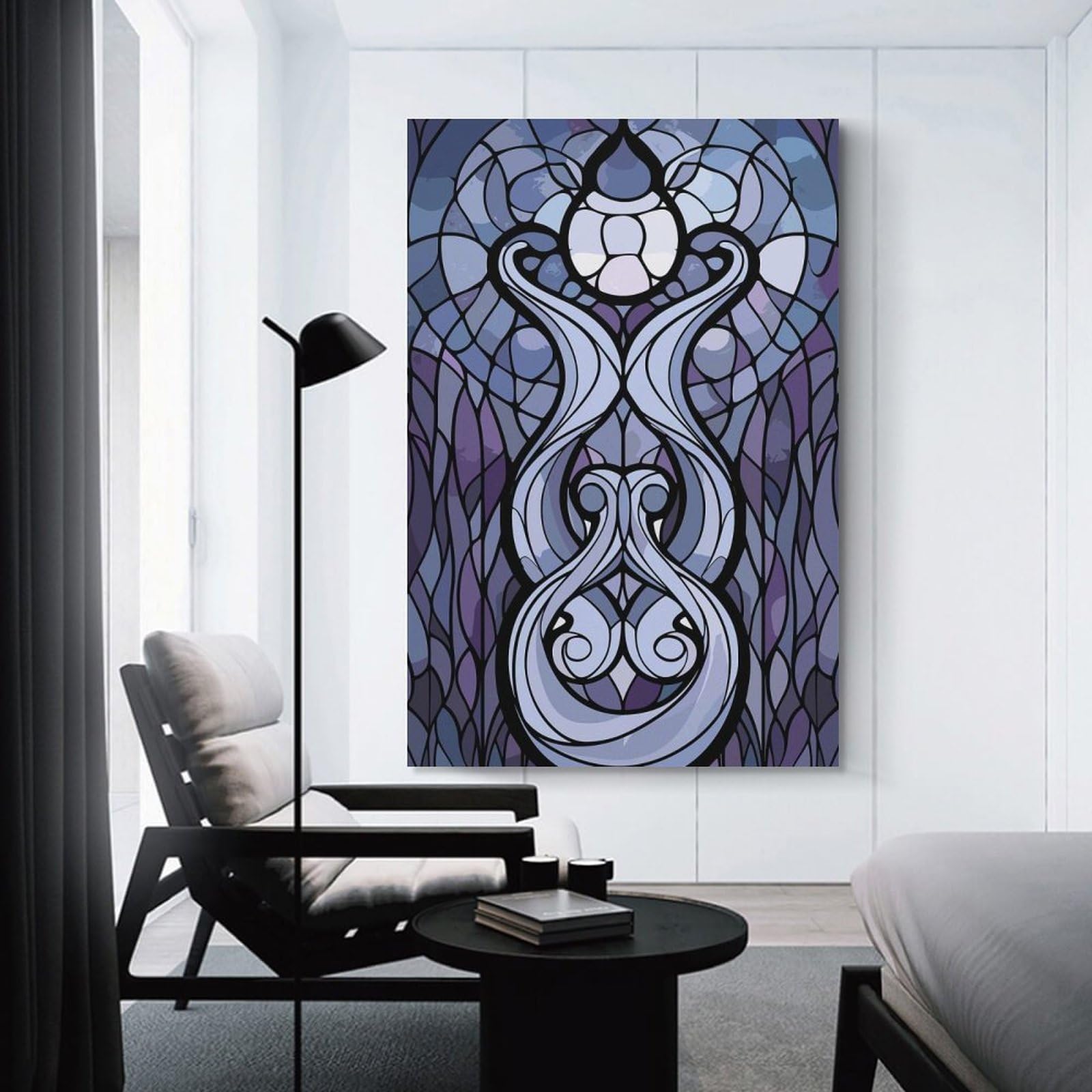 Junmoney Art Nouveau Stained Glass Design Wall Picture Print 08x12inch(20x30cm), for Corridors, Hallways Or Apartment Entries, Decorative Canvas Styling for Entry Areas