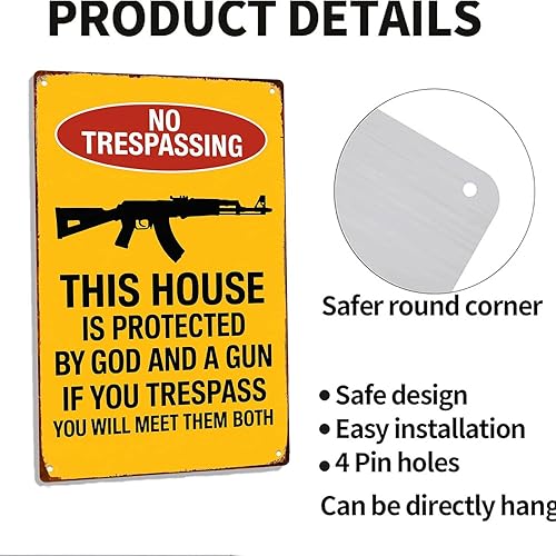 Miniatura 4 de No Trespassing Gun Warning Funny Wall Decor Retro Metal Sign Poster for Garage Man Cave Bathroom Bedroom Farm Inspirational Popular Wall Art 8x12