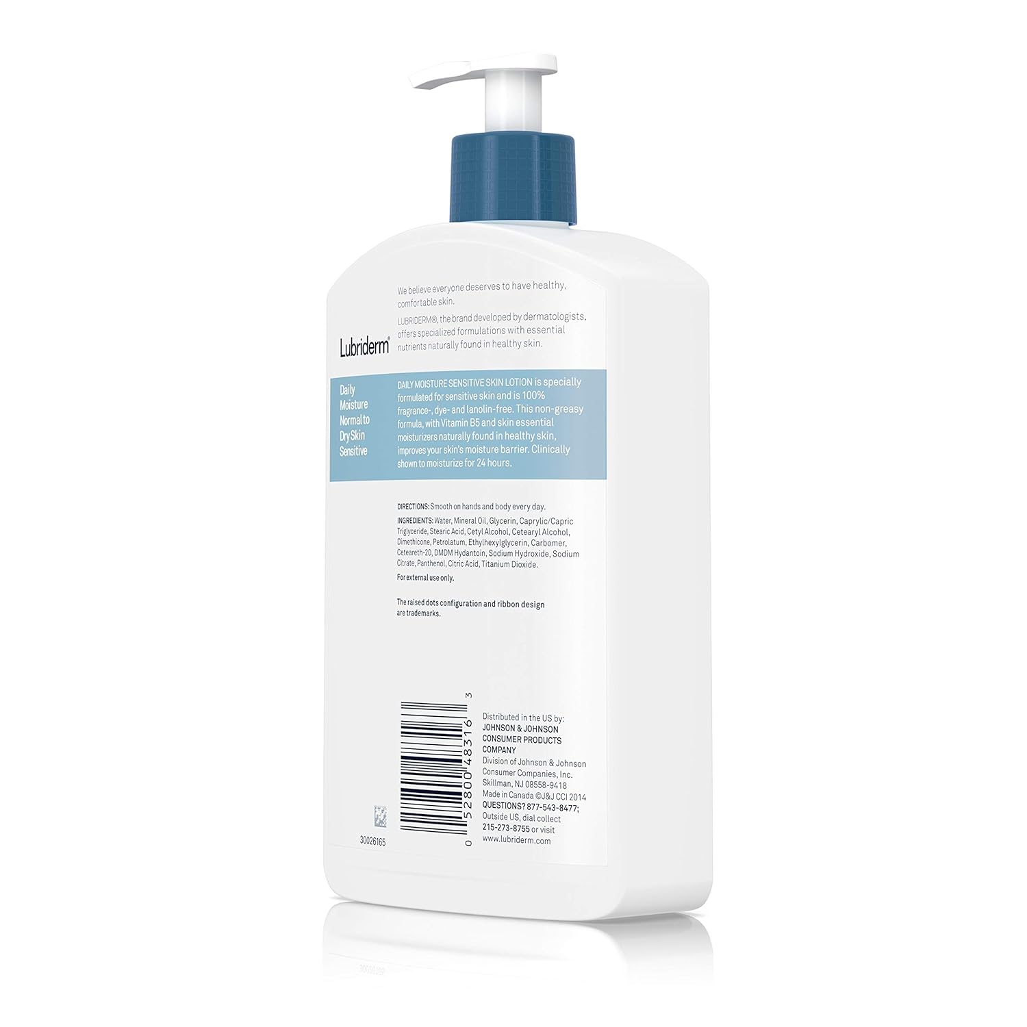 Lubriderm Daily Moisture Body Lotion for Sensitive, Dry Skin, Enriched with Vitamin B5, Dye and Lanolin Free, Unscented and Non-Greasy, 16 fl. oz : Body Lotions : Beauty & Personal Care