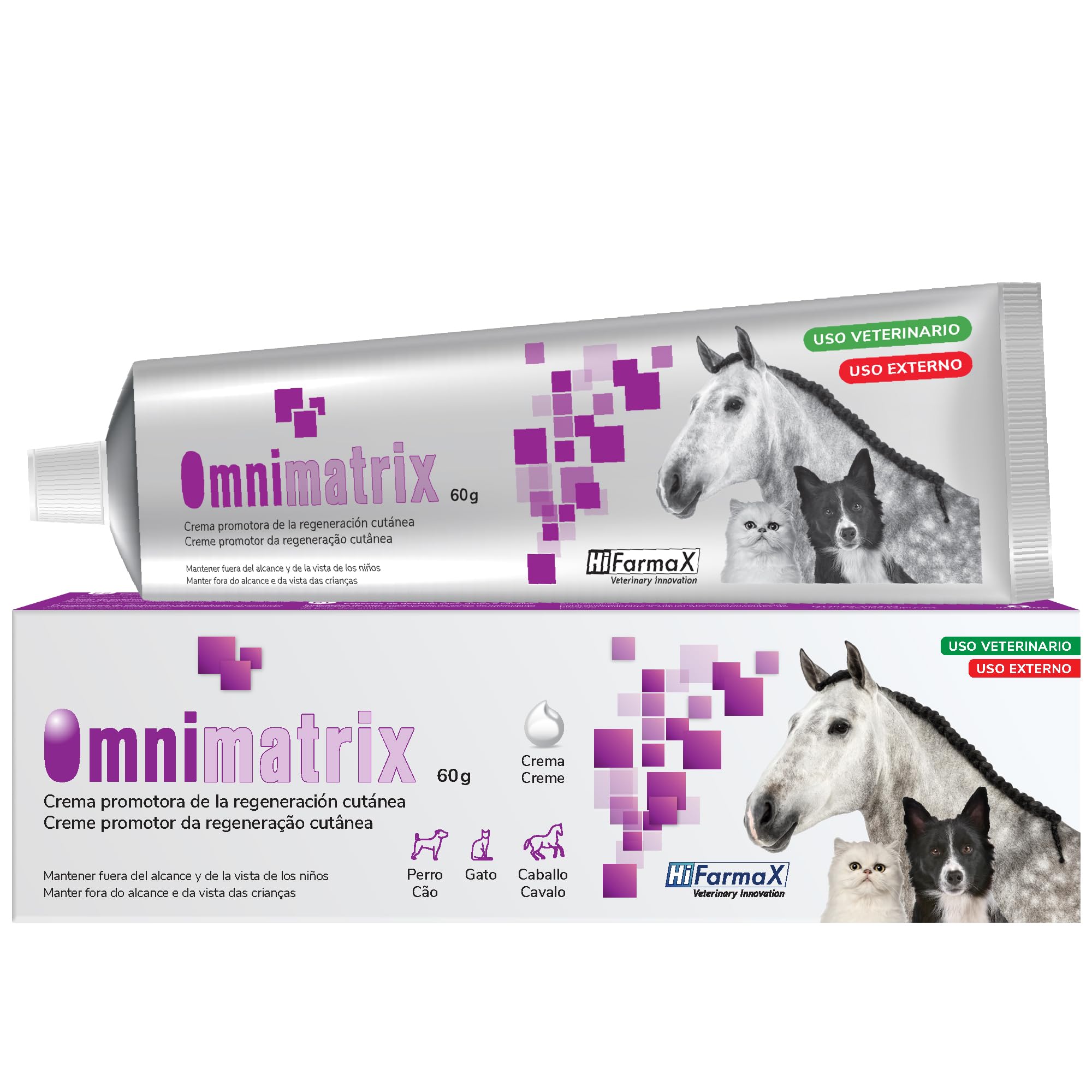Omnimatrix Hifarmax - Crema Cicatrizante para Perros, Gatos y Caballos | Antiinflamatorios para Perros y Otras Mascotas, Ideal para la Cicatrización de Heridas | Crema para Almohadillas| Tubo de 60g