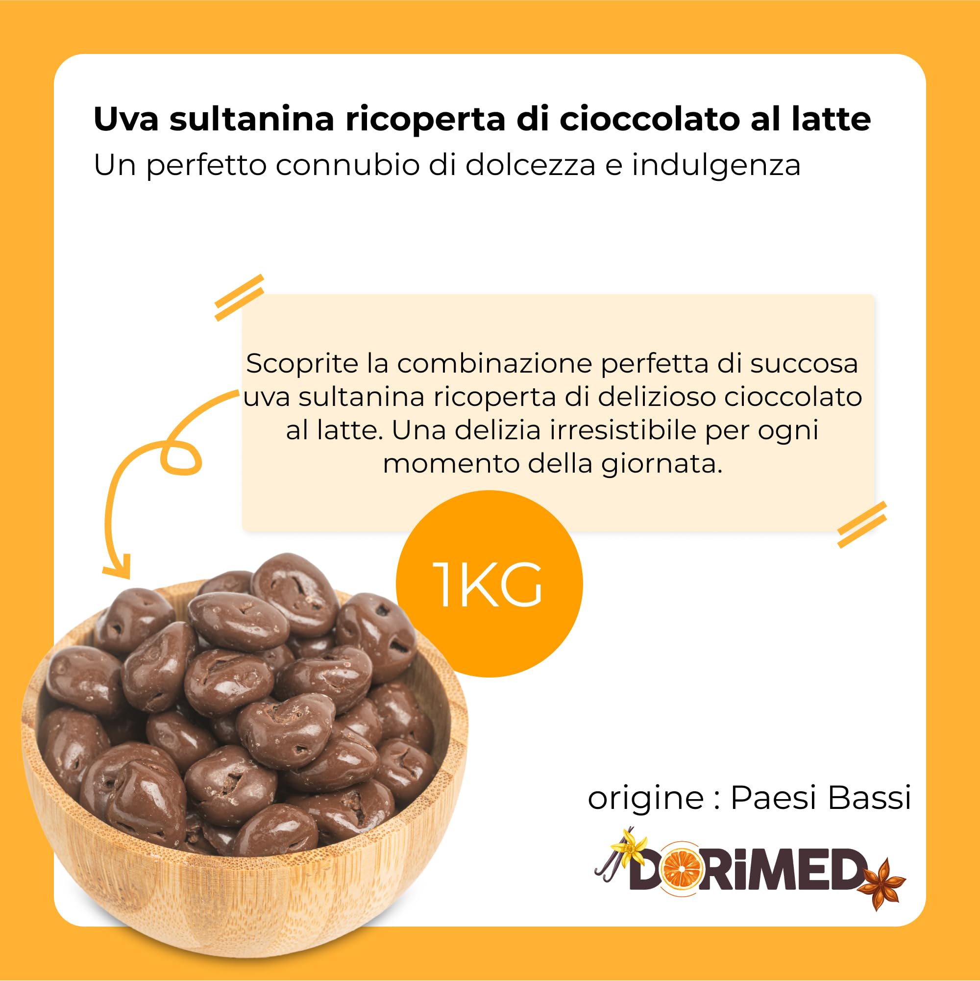 Uvetta Ricoperta Di Cioccolato Fine Al Latte [1kg]. Uvetta Al Cioccolato Squisita E Di Prima Qualità, Frutta Secca Coperta Da Cioccolata Con Sacchetto Salvafreschezza, Uva Di Grosso Calibro - Dorimed