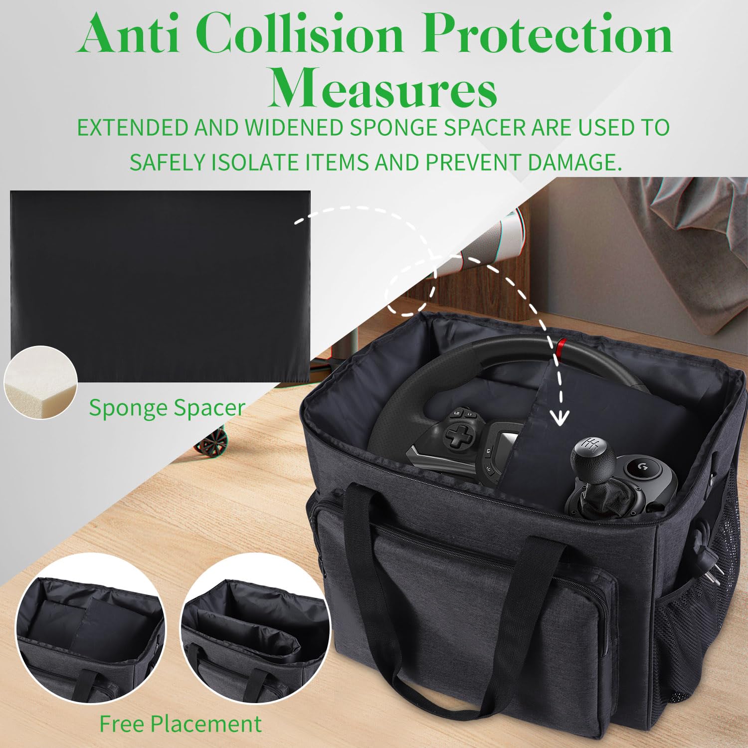 Custodia portaoggetti per volante e pedali da pavimento, organizer portatile per trasporto di pedali con tracolla, custodia per il trasporto del volante per PS5 PS4 PC