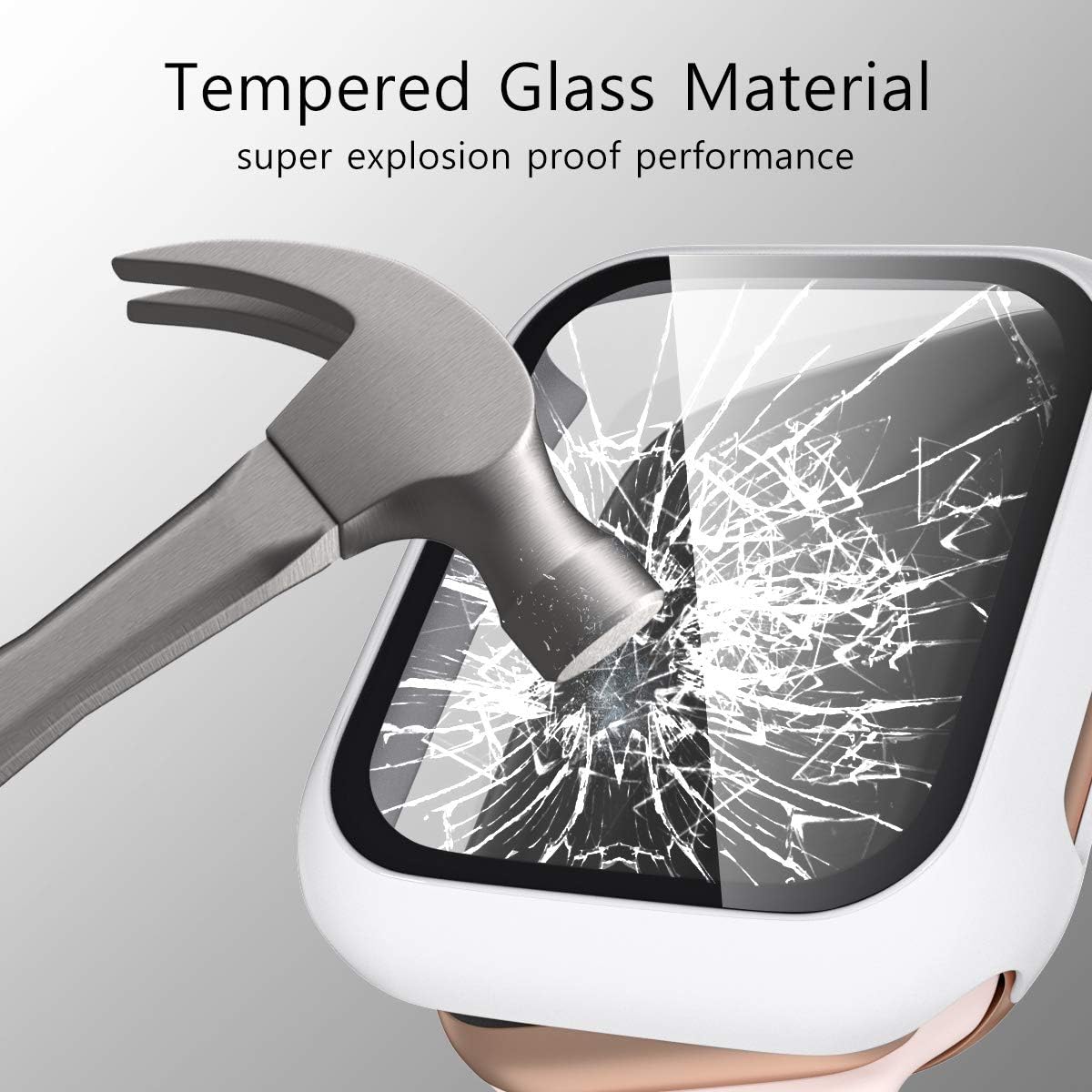 Henva [3 Pack] Protector Case Design for Apple Watch 40mm/SE with HD Tempered Glass, PC Full Coverage Protective Case Compatible with iWatch Series 6/5/4, Black, White, Silver