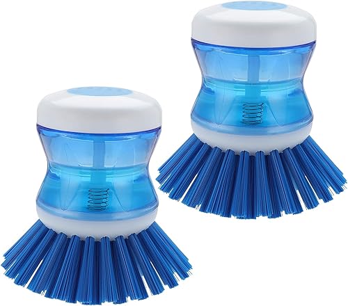 Cepillo de platos con dispensador de jabón para platos, ollas, sartenes de cocina, fregadero, azul, 2 unidades