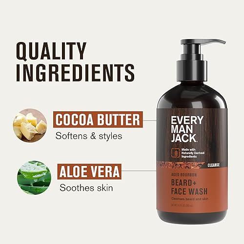 Miniatura 5 de Every Man Jack Jabón para barba y cara, sutil fragancia de bourbon envejecido, limpia y ayuda a acondicionar y suavizar tu barba y piel debajo,
