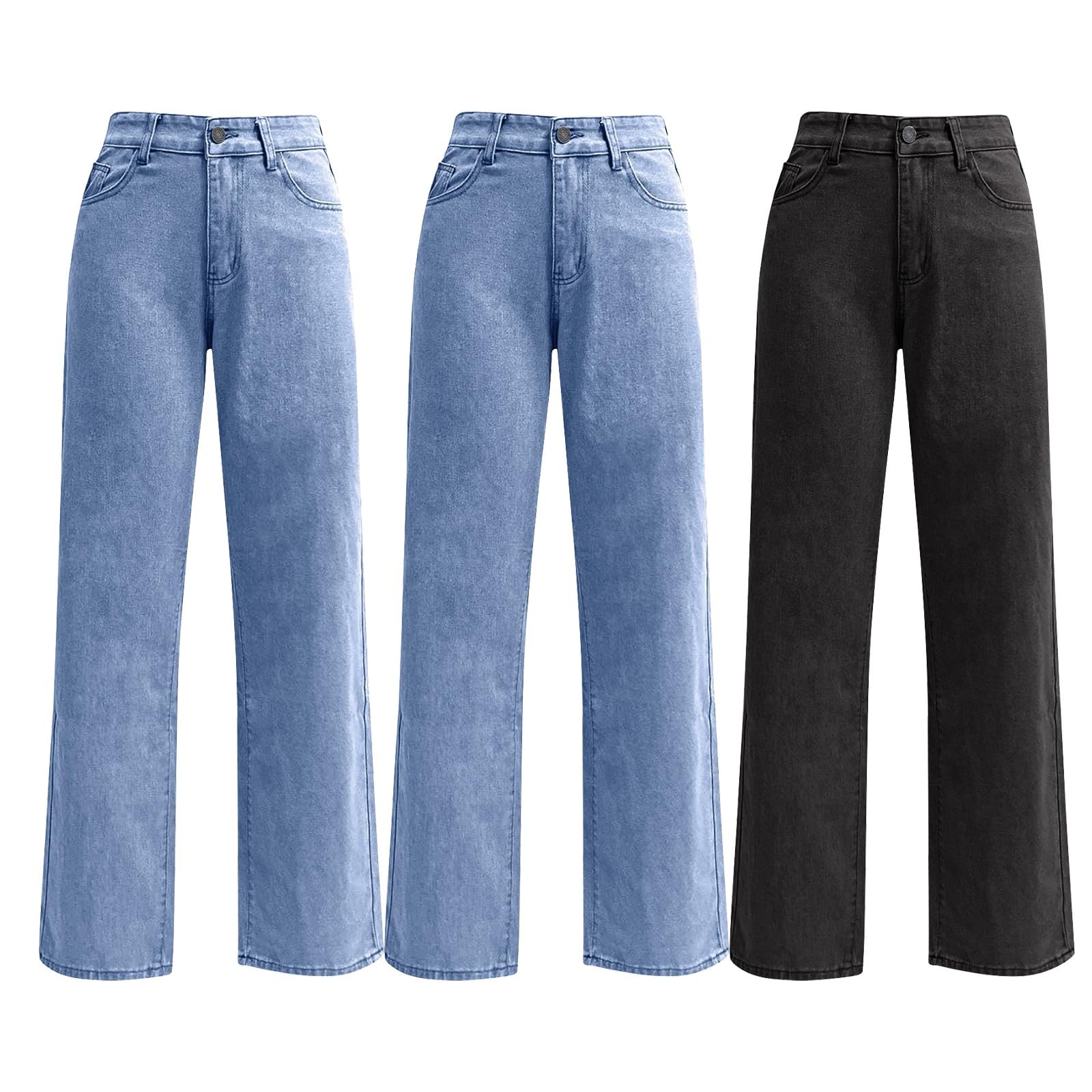 Jeans da donna, taglie grandi, in denim, a vita alta, a gamba dritta, pantaloni classici in jeans, tinta unita, comodi denimpants alla moda, per il tempo libero, con tasche