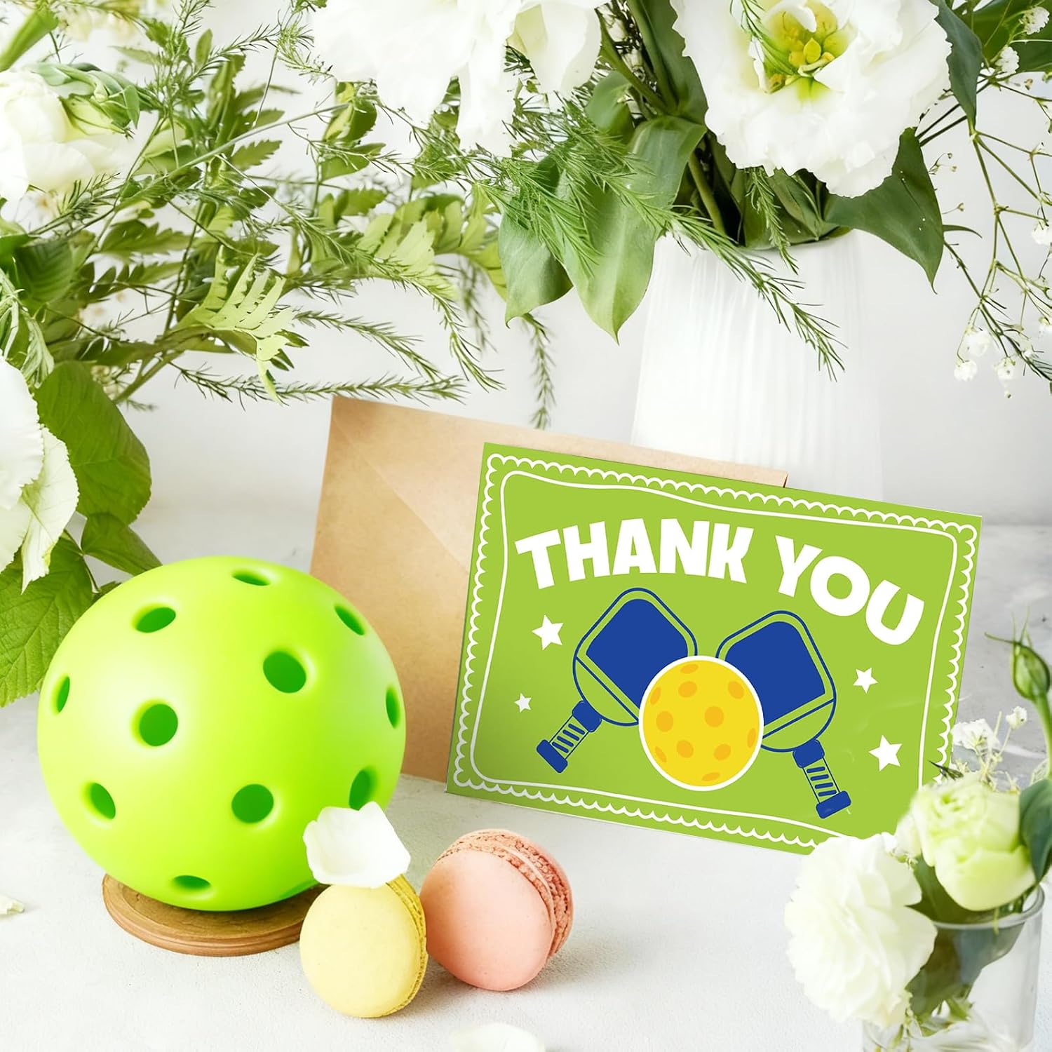 JarThenaAMCS 24 Pack Pickleball Thank You Cards Blank Greeting Cards With Envelopes Stickers Blue Green Pickleball Note Card for Sport Theme Party Birthday Supplies image 4