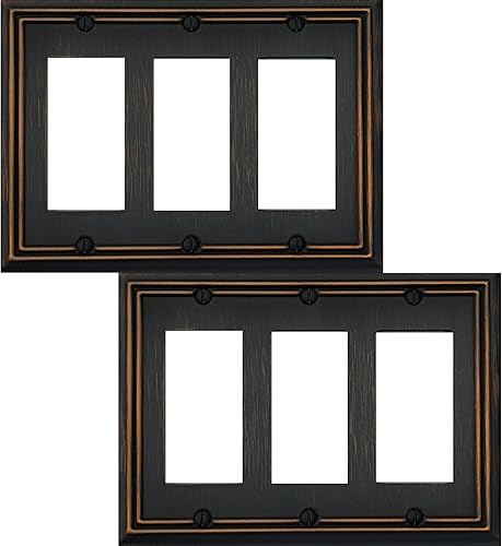 OKAWYC Adler - Placa de pared de metal para interruptor de luz de triple decoración, paquete de 2 unidades de bronce envejecido de 3 segmentos