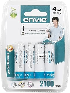 Envie Pack of 4, AA Ni-Mh 2100mAh Capacity Rechargeable Battery (AA2100 4PL)