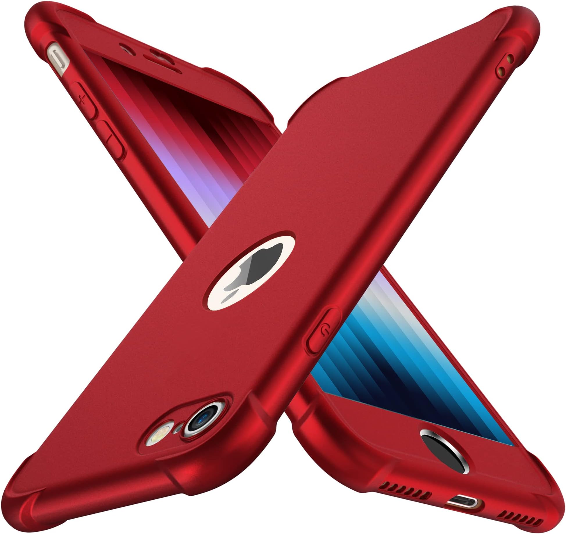 ORETECH Designed for iPhone SE 2022 Case with[2 x Tempered Glass Screen Protector] 360° Full Body Protection iPhone 2020 Case Cover Hard PC Soft Rubber Silicone for iPhone SE 3rd Generation - Red