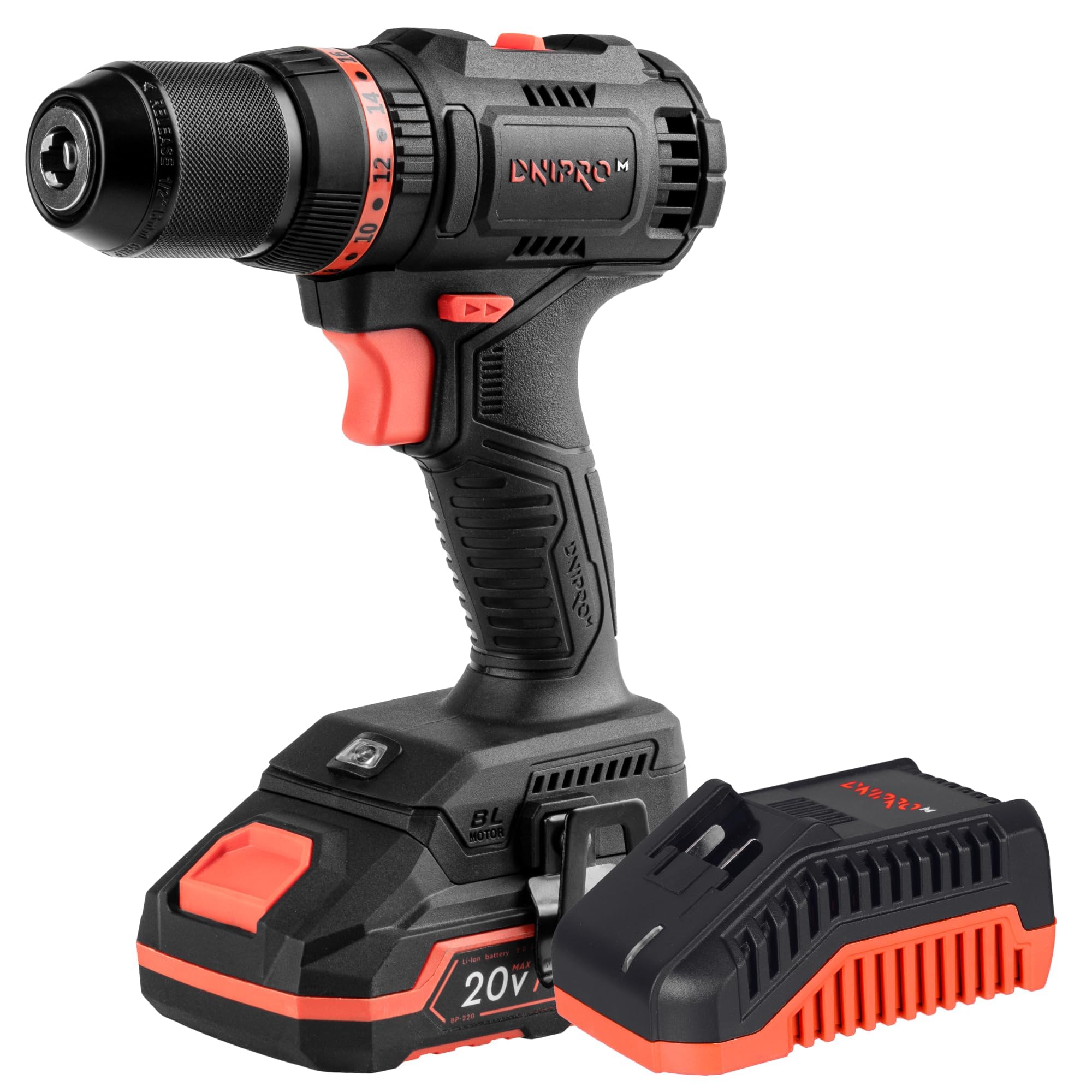 Taladro Percutor a Batería 20V, 45Nm, 2 Velocidades. 3 Modos (Taladro, Percusión, Atornillado). Motor sin escobillas. LED Integrado. Con 1x2Ah batería y cargador. CD-201HBC