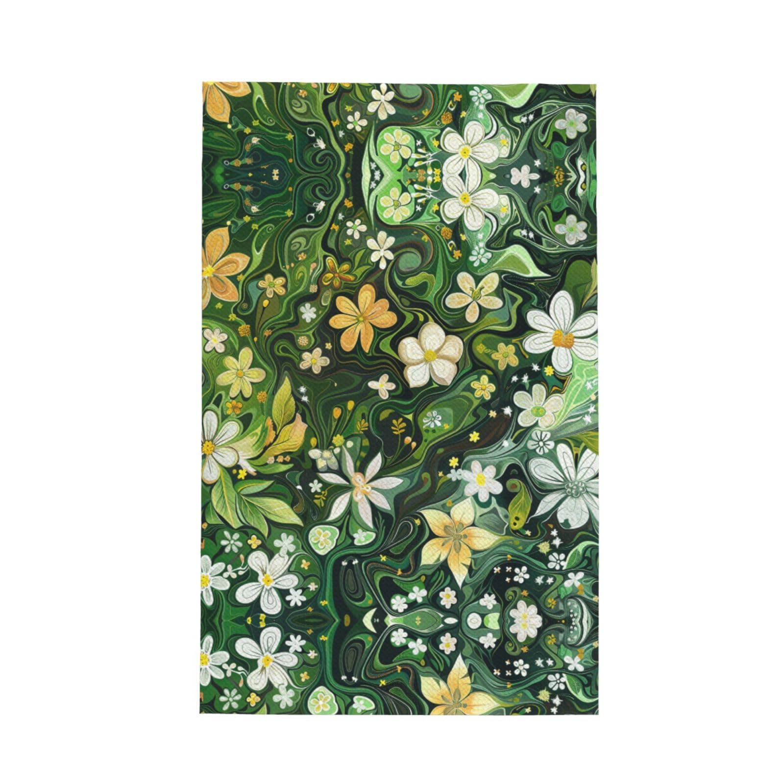Xxahnbm Black Dream Green Daisy Print Waffle Kitchen Towel,Absorbent Hand Towel