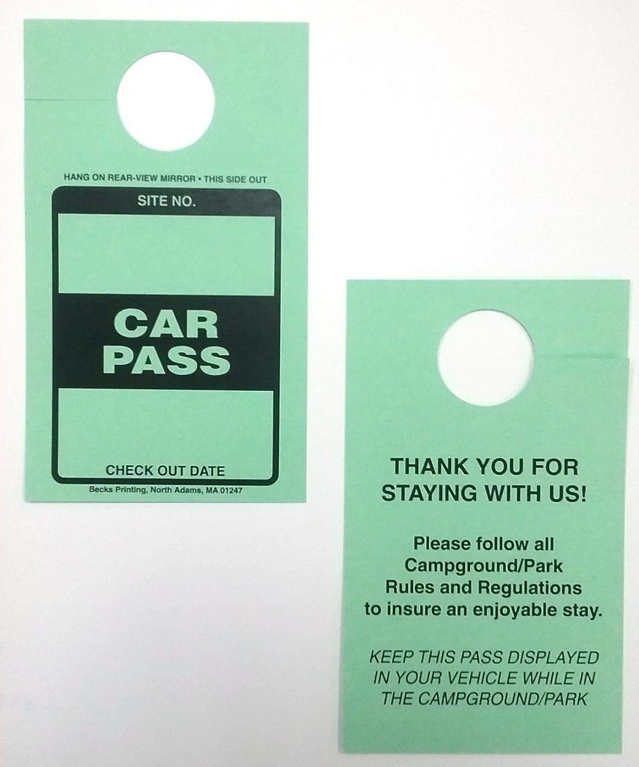 Car Pass Parking Permit Rearview Mirror Hang Tag for Campgrounds RV Parks Trailers Campers Site Tags (Green, 1000)