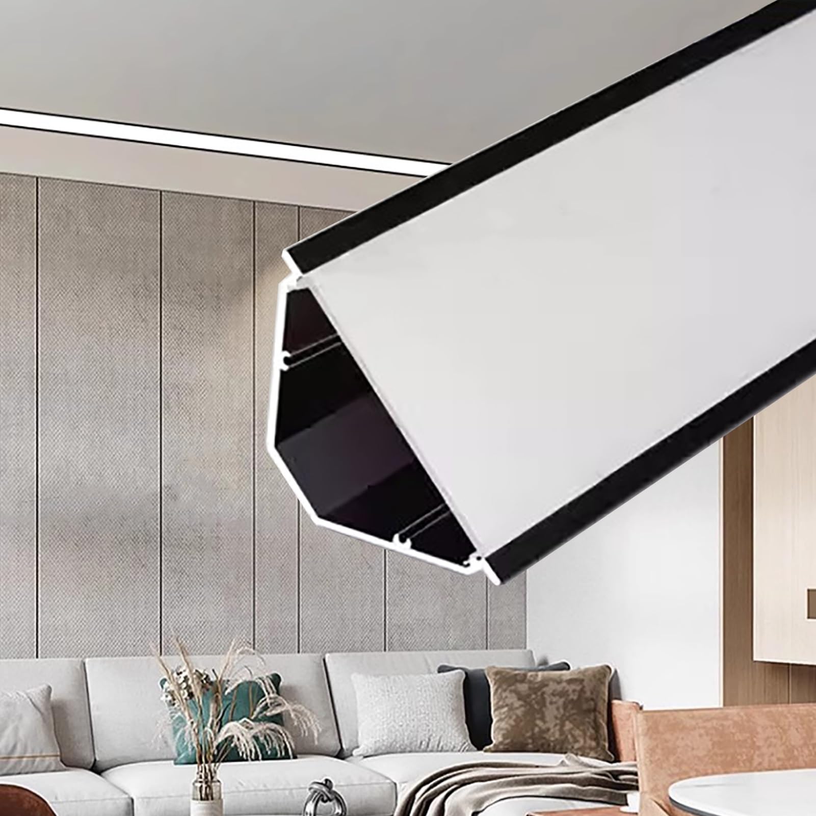 Generico Sistema di binari diffusori per Barre Luminose a LED a Forma di V - Profilo di Illuminazione Decorativa indiretta in Alluminio da 30 m (98,4 Piedi) per battiscopa e intonaco di teatri (Nero)