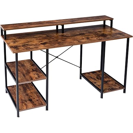 IBUYKE Computer Desk 140x60x85 cm, Writing Work station with Storage Shelves/Monitor Stand, Study Table for Home Office, Space-Saving, Easy to Assemble, Industrial TMJ056H