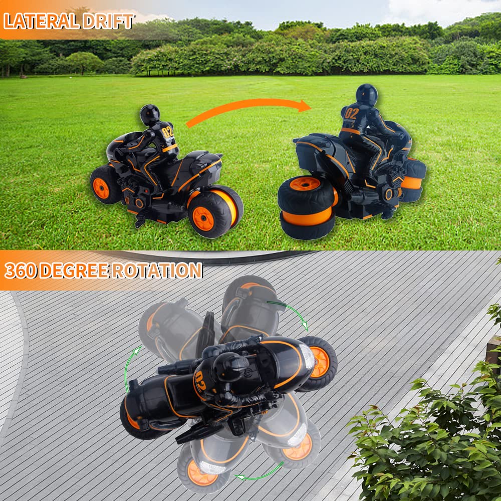RC Motocicleta Electrico 2.4GHz Teledirigido Moto Juguete Coche Mini, Todoterreno Alta Velocidad 360°Rotación Deriva, Juguete Regalo para Niños Principiantes de 6 a 12 Años