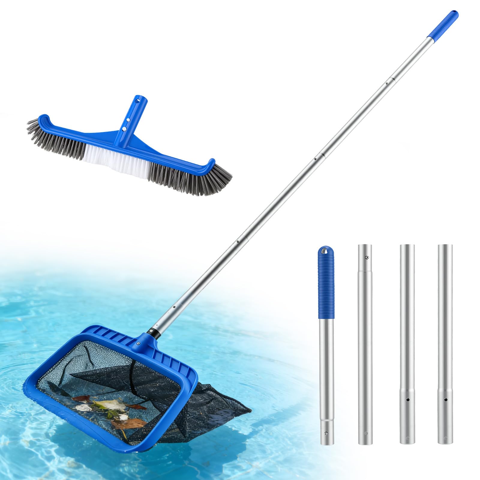 Set di Pulizia per Piscina 2-in-1, Retino per Piscina a Maglia Fine e Spazzola Robusta, Skimmer per Detriti e Spazzola per Pareti con Attacco Universale EZ-Clip, Ideale per Piscine, Whirlpool e Spa