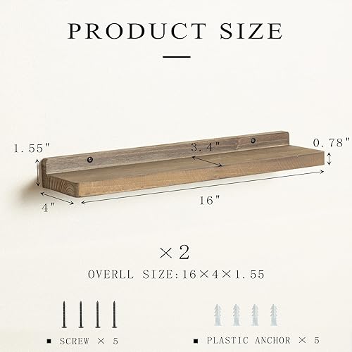 Miniatura 2 de Freezing point Estantes flotantes para pared, juego de 2 estantes de pared de madera natural de 16 pulgadas, decoración de plantas, coleccionables,