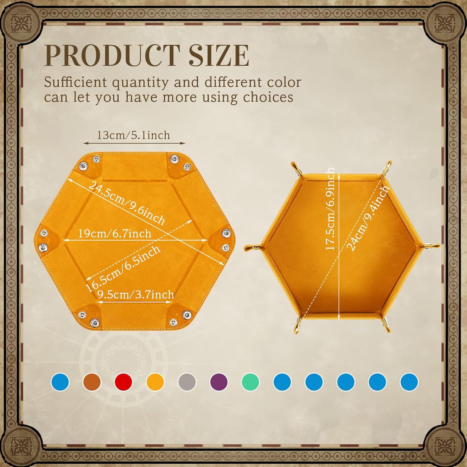 12 Pcs Dice Tray Bulk for Rolling Portable Folding Hexagon Dice Holder Tray Strong Box Portable PU Leather Velvet for Games Like RPG, and Other Table