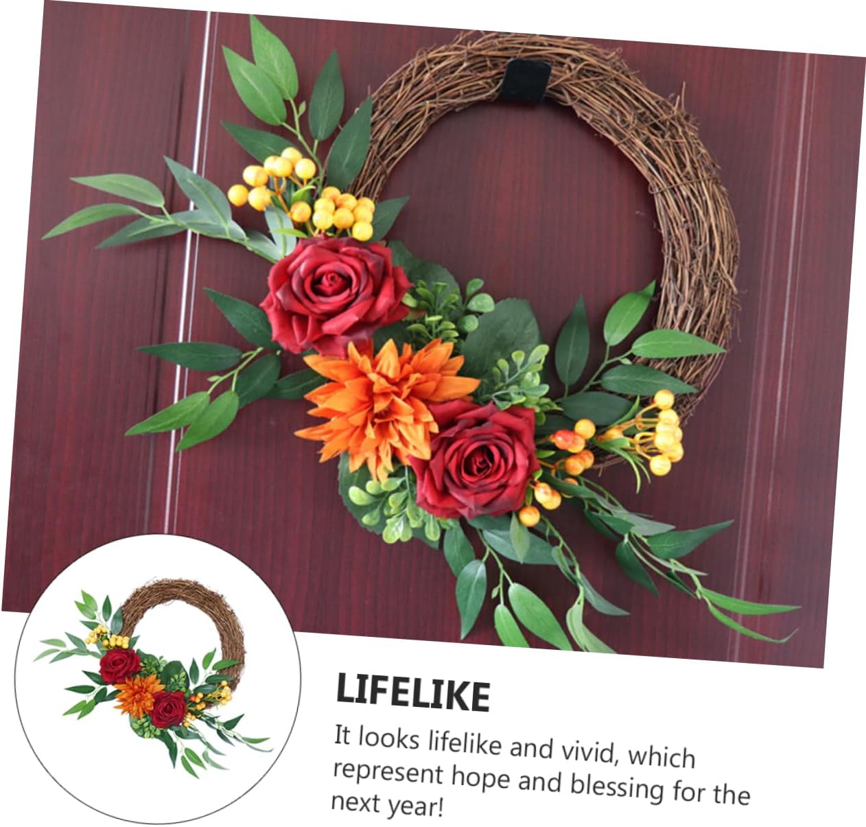 1pc Wreath Xmas Decorative Garland for Door Hanging Festive Embellishment Green Leaves Easy to Christmas Decor