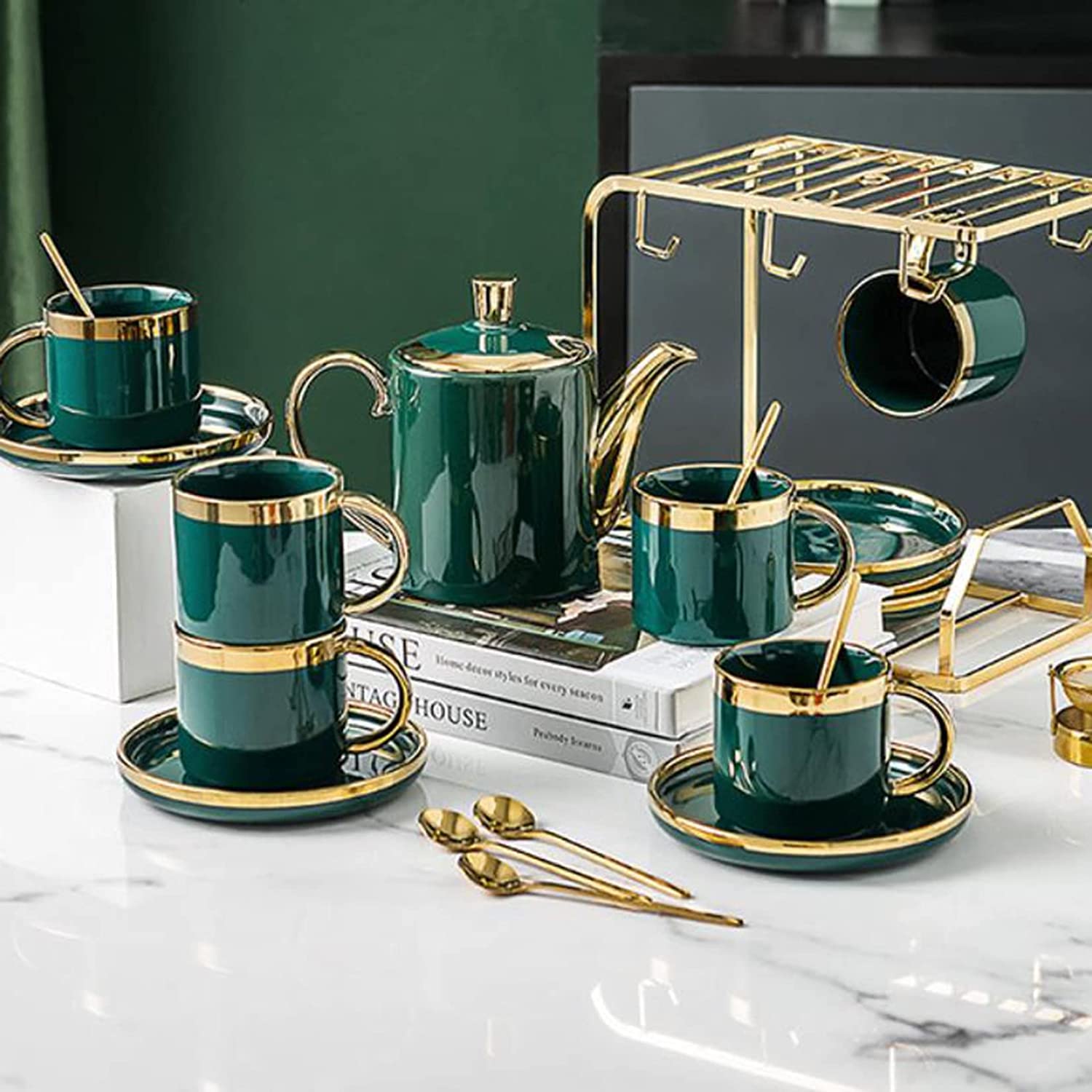 Amazon.co.jp: ティーセット ティーカップ 茶壶 21個コーヒーカップ