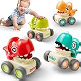 Dinosaur Press to Go Car Toys for Toddlers 1-3, Baby Dinos Racing Cars, Infant Play Whistle Vehicle Set, Push Go Friction Car for 6-9-12-18 Month, 1-2 Years Old Boys 1st Birthday Gift