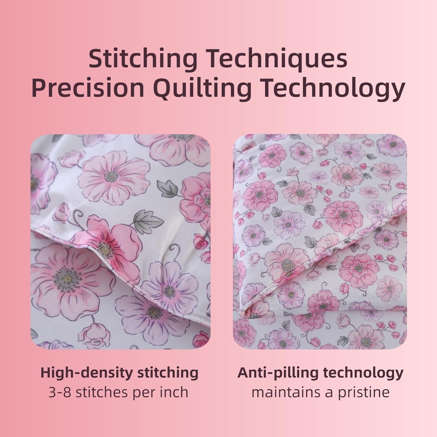 3Pcs Twin Size Floral Microfiber Jersey Knit Comforter Set,Pink Flower Bedding Comforter set Twin Size,Soft Cooling Bed Set,with 1*comforter and 2*Pillowcases,Best Home Decor Gift for Girls and Women.