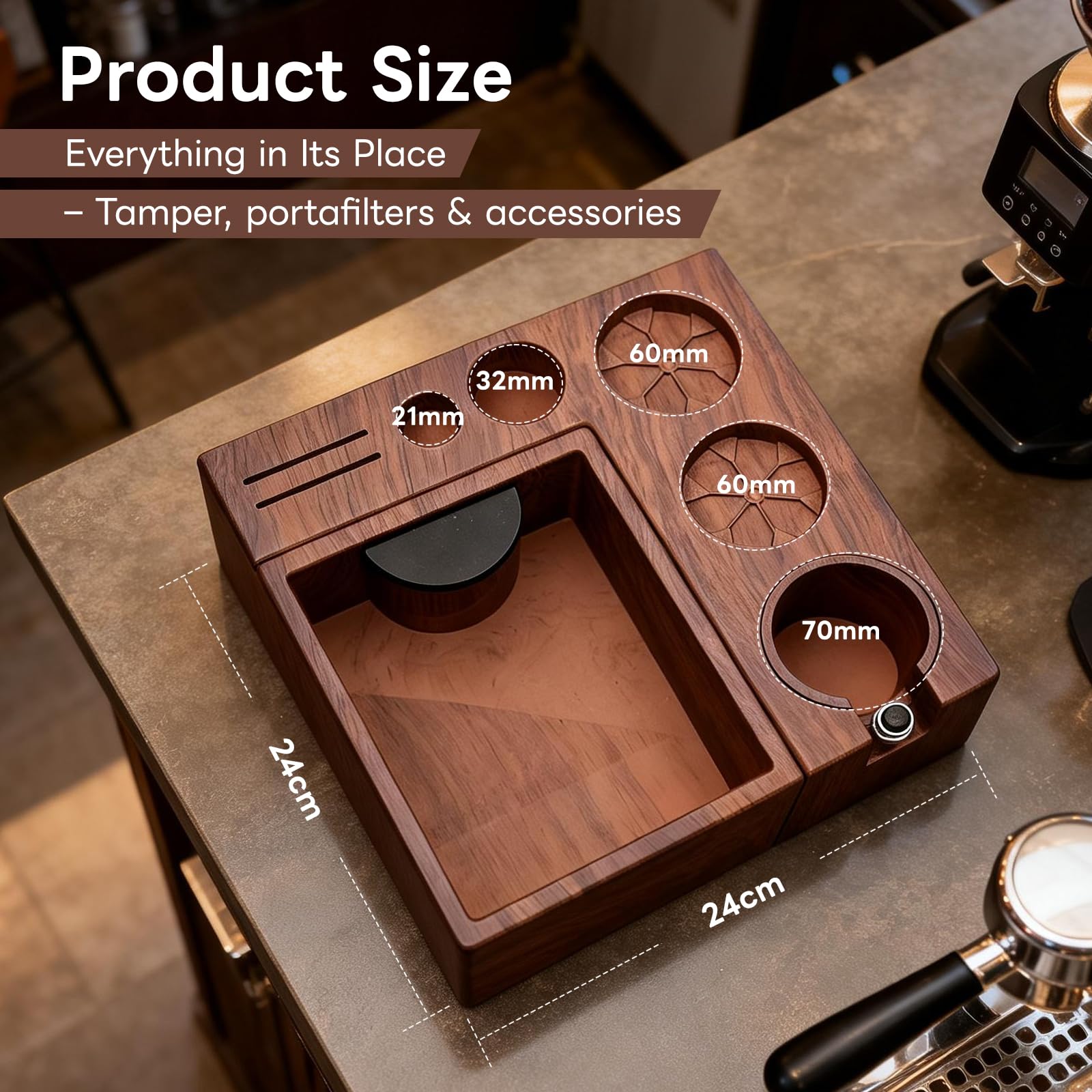 Tamper Station para Barista 51-58mm - Universal Soporte de Apisonamiento de Espresso - Ajustable Tamping Soporte para Guardar el Tamper de Espresso - Dispensador Portafiltros (Excluyendo accesorios)