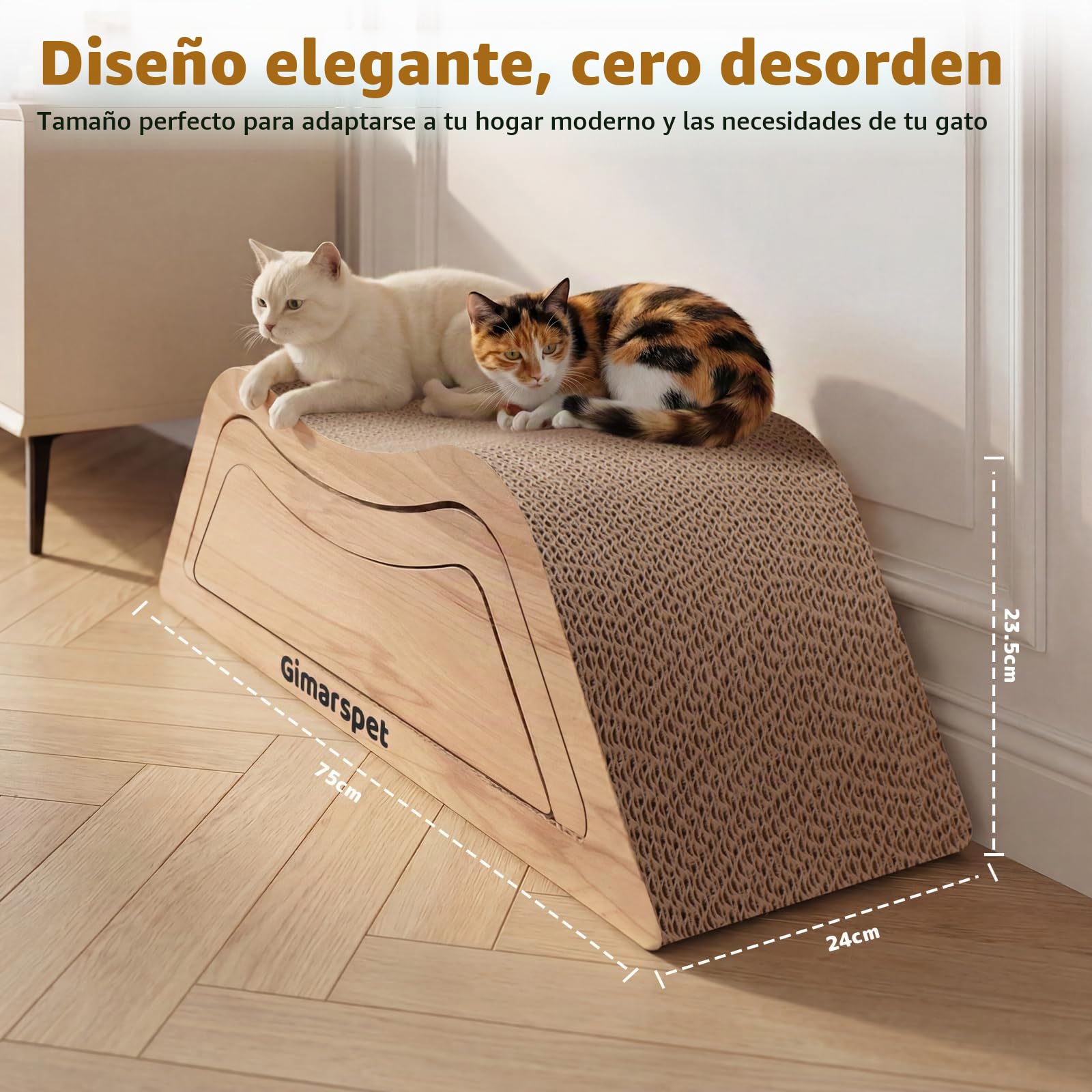 Gimars XXL Rascador para Gatos 3 en 1, Mueble Rascador para Gatos de Cartón Ondulado, Escalera para Sofá y Cama, Rampa de Acceso para Gatos Mayores y Munchkin, Cama Rascador (Madera)