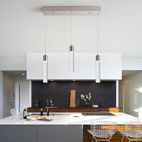 Miniatura 5 de BESTWEST Lámpara colgante negra, lámpara colgante de cristal para isla de cocina, lámpara moderna de isla con vidrio de burbujas para cocina,