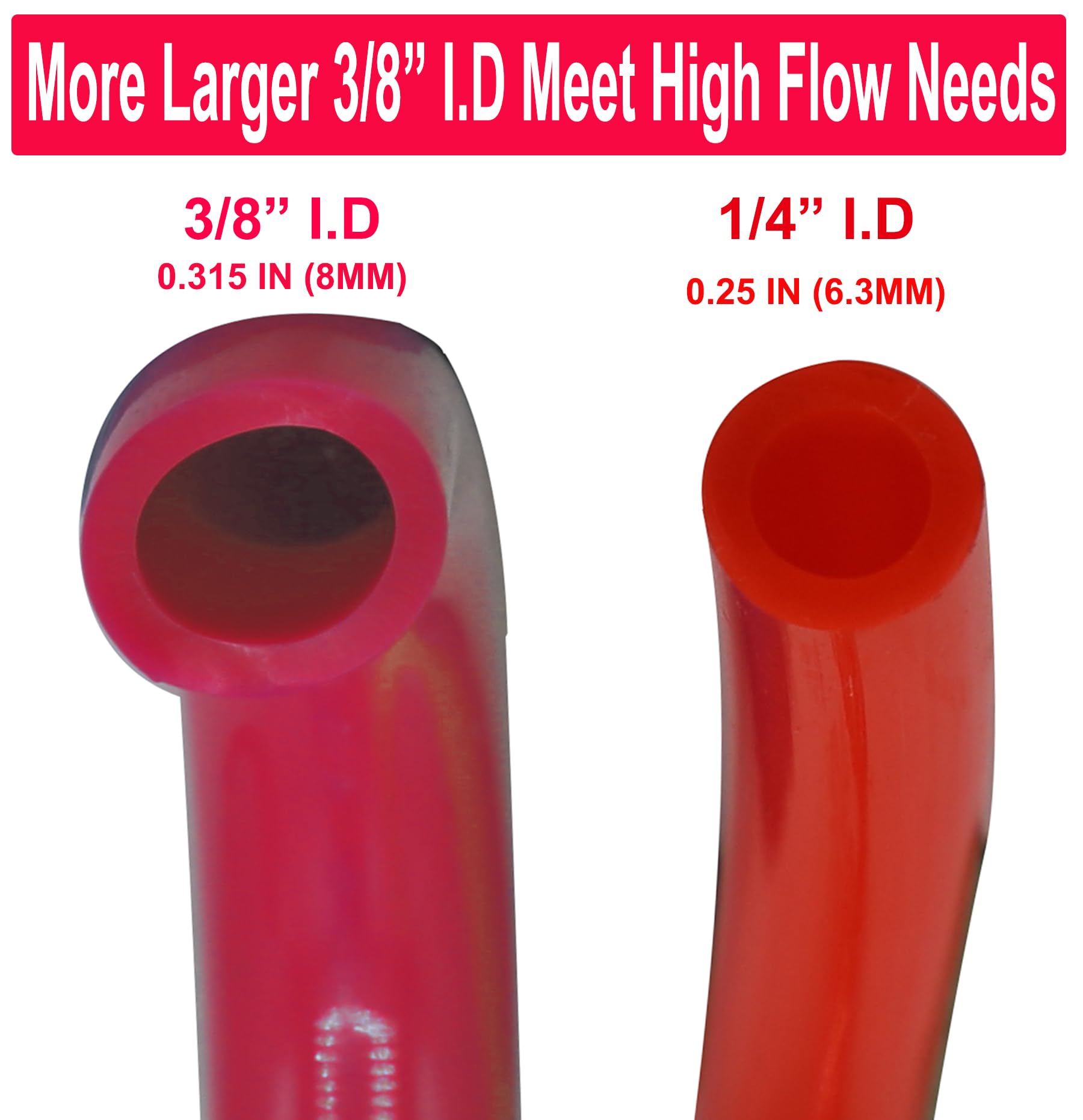 YOTOO Tubo dell'aria in poliuretano, diametro interno 3/8", lunghezza 150 m, con limitatore di piegatura, accoppiatore rapido industriale riparabile da 1/4", rosso