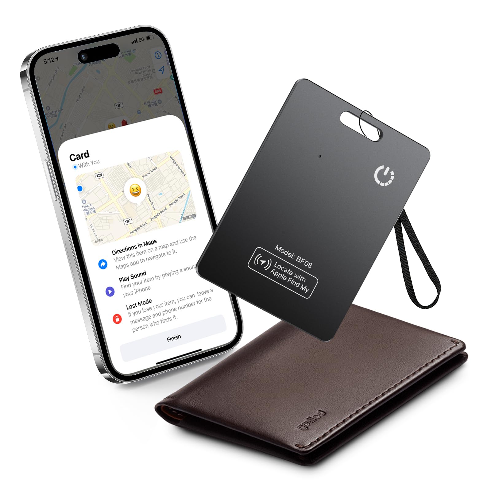 CASCHO Wallet Tracker Karte 2er Pack Ultradünn, Air Smart Tag Geldbörsenfinder Card Kompatibel mit Apple Wo ist? App (nur iOS), Wasserdicht Item Finder für Koffer/Geldbörsen/Schlüssel, Schwarz