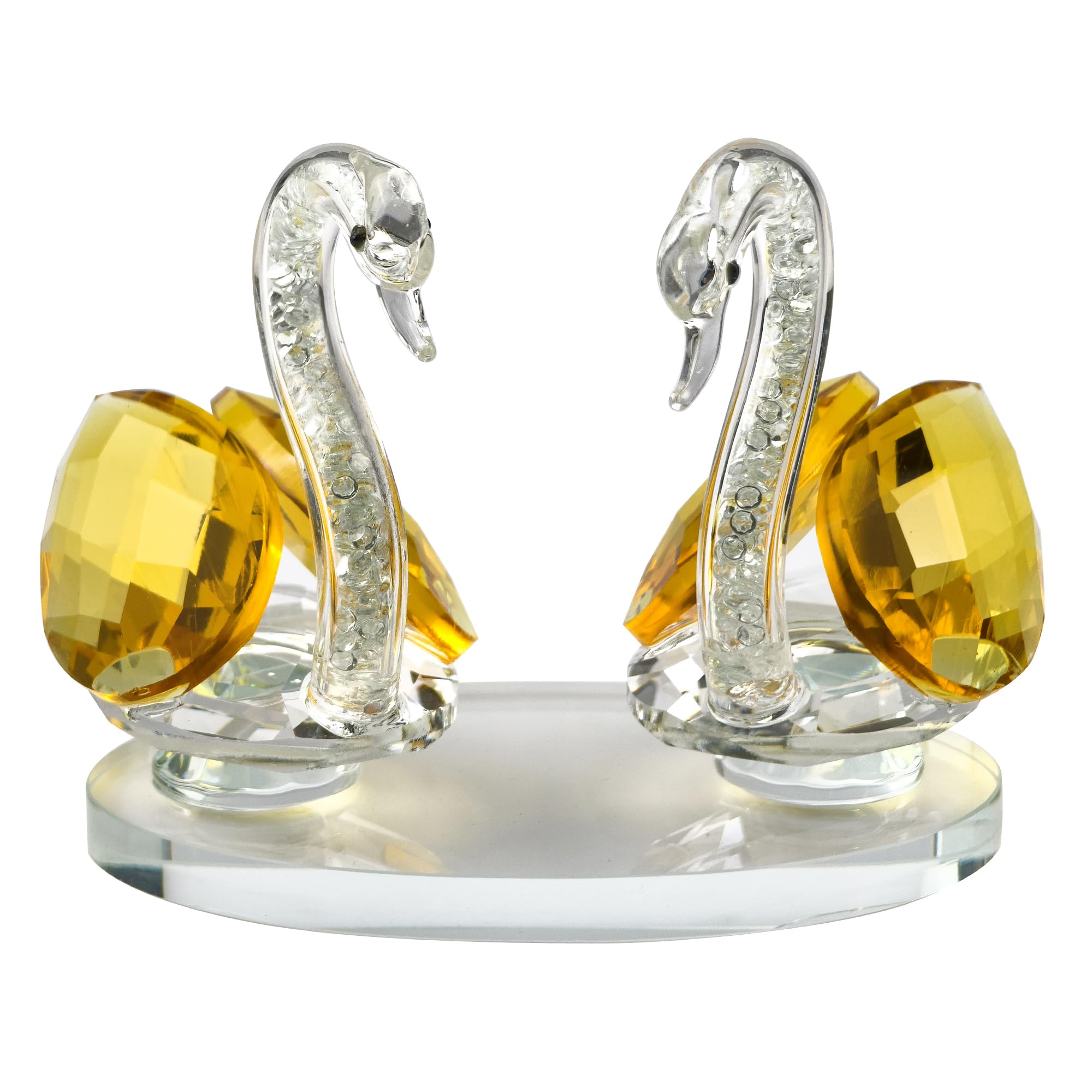 Tingmeibestly Golden Set Of 2 Pcs Crystal Swan Sweet Gifts Sparkle Figurine Collection Centerpiece Ornament For Home Decor Or Special Day Gift (Golden)