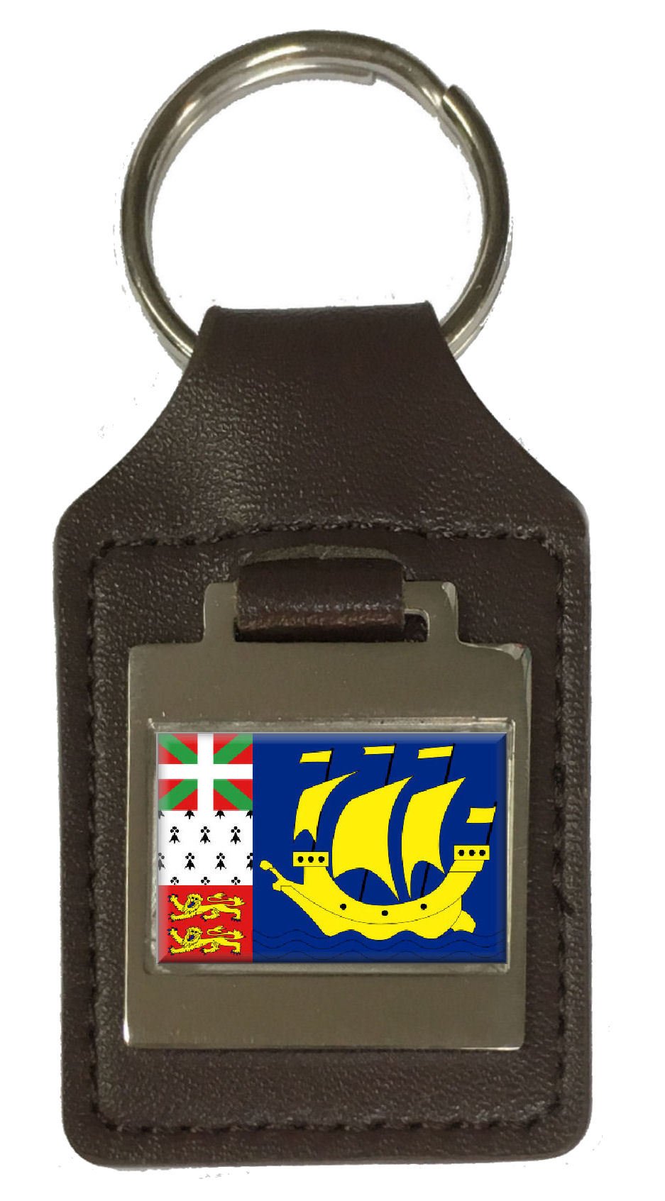 Porte-clés en cuir gravé drapeau St Pierre et Miquelon collection îles outre-mer - 5