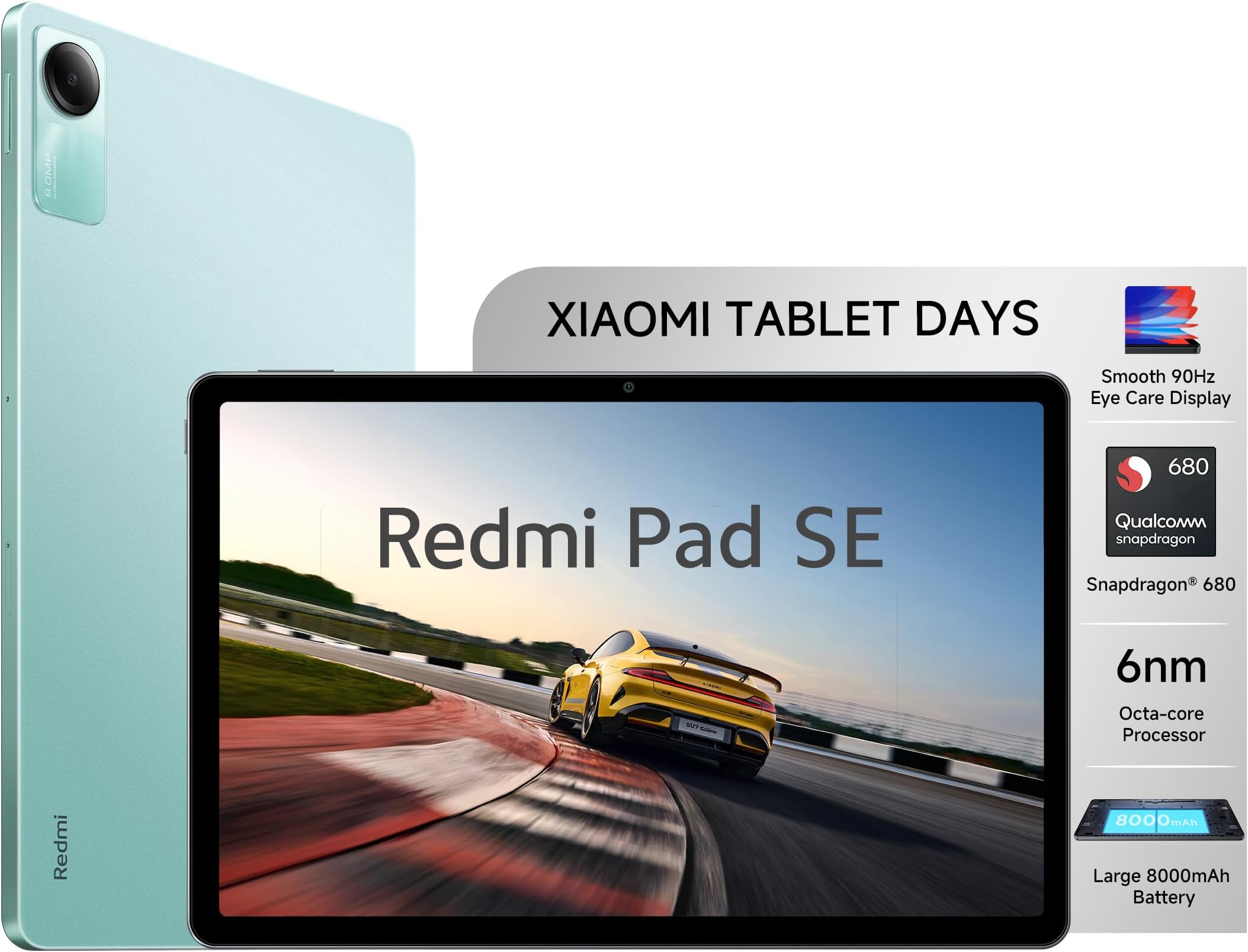 Redmi Pad SE| All Day Battery | Qualcomm Snapdragon 680| 90Hz Refresh Rate| 4GB, 128GB Tablet| FHD+ Display (11-inch/27.94 cm)| Dolby Atmos| Quad Speakers| Wi-Fi| Green
