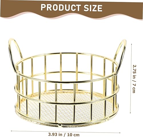 Miniatura 2 de STOBOK Caja de almacenamiento redonda de 2 piezas, cesta de almacenamiento de alambre de metal de escritorio con oreja de gato, bandeja de