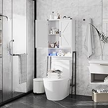 Over The Toilet Storage Cabinet with 2-Door Design Bathroom Organizers and Storage with Anti-Tip Device Over Toilet Organizer with Shelves for Bathroom,Restroom,Laundry White