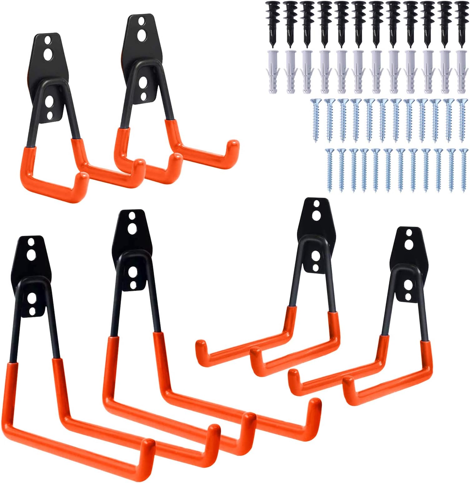 Coideal Garage U Hooks Set of 6, Heavy Duty Orange Garage Storage Utility Double Hooks Wall Mounted for Hanging Power Tools, Ladder, Bike, Bicycle, Bulky Items (Orange U Hooks 6 PCS)