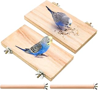 4 PCS Bird Perch Stand Platform, Natural Wood Parrot Perch Stand Platform Cage Accessories Playground Exercise Toys for Parrot Budgies Parakeet Cockatiels Conure Lovebirds (rectangle)