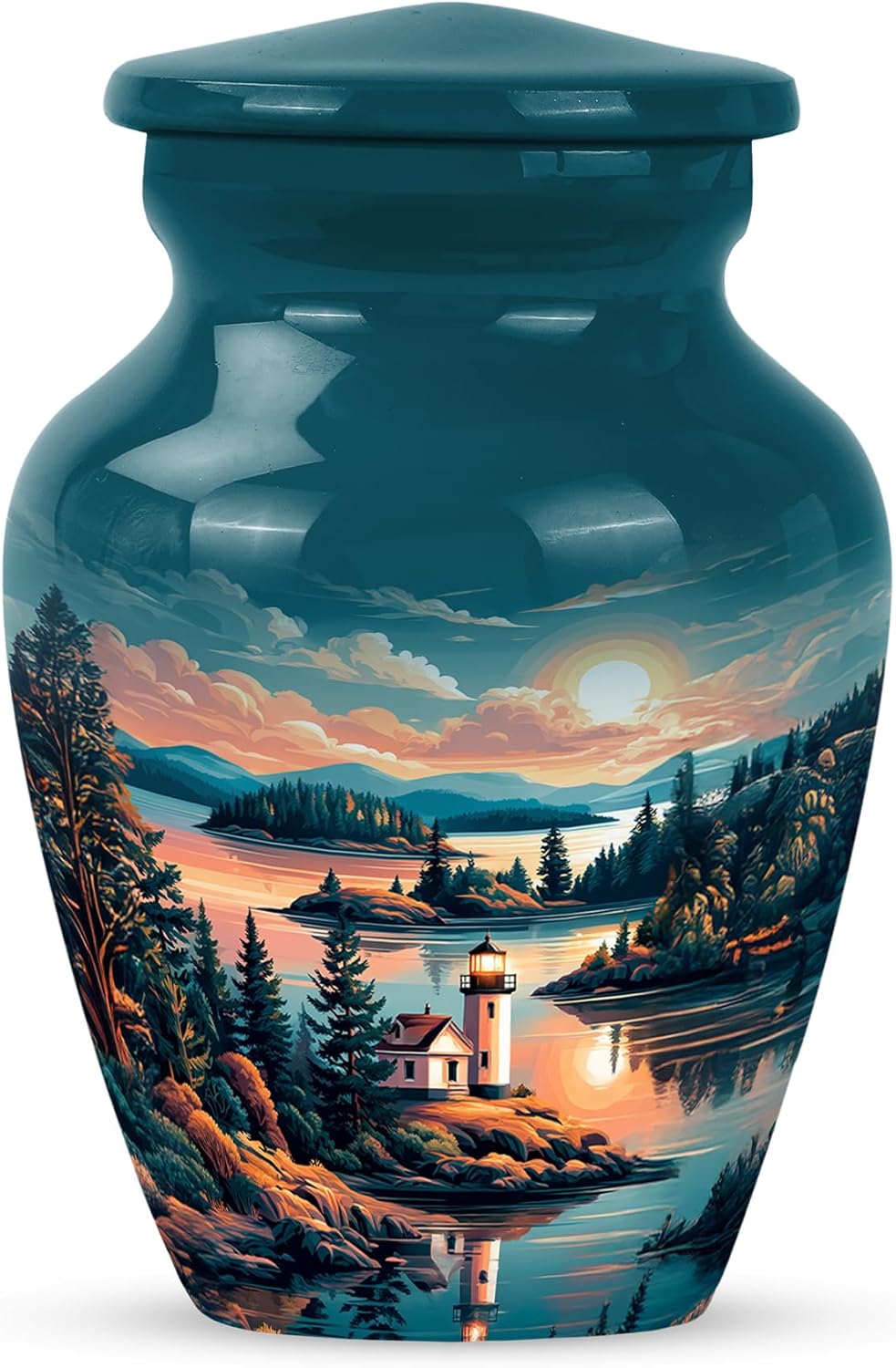 Lighthouse Cremation Urns for Human Ashes, Funeral Urn for Ash, Memorial Gift for Male & Female, Medium, Blue, 6 Inch