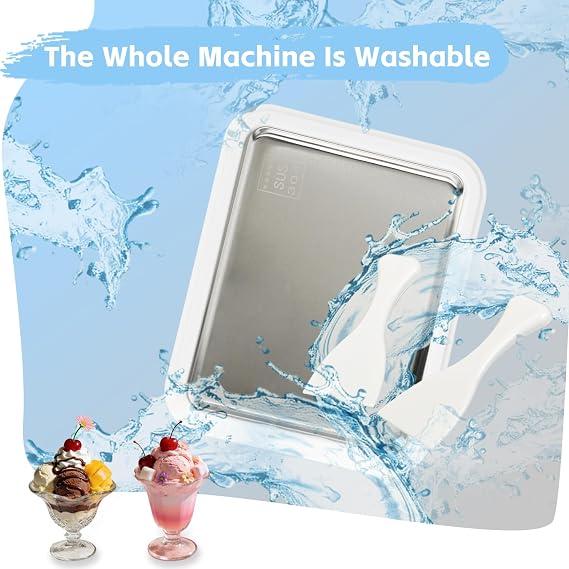 Rolled Ice Cream Maker, Ice Cream Machine with Lid and 2 Spatulas, Manually Roll Ice Cream No Electricity, Home Ice cream Tray, Enjoy DIY Parent-Child Time