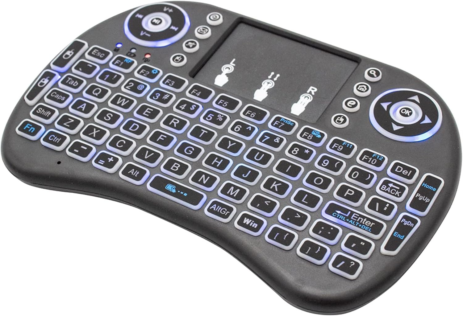 CJ Tech Wireless Keyboard from an angled perspective, without backlighting