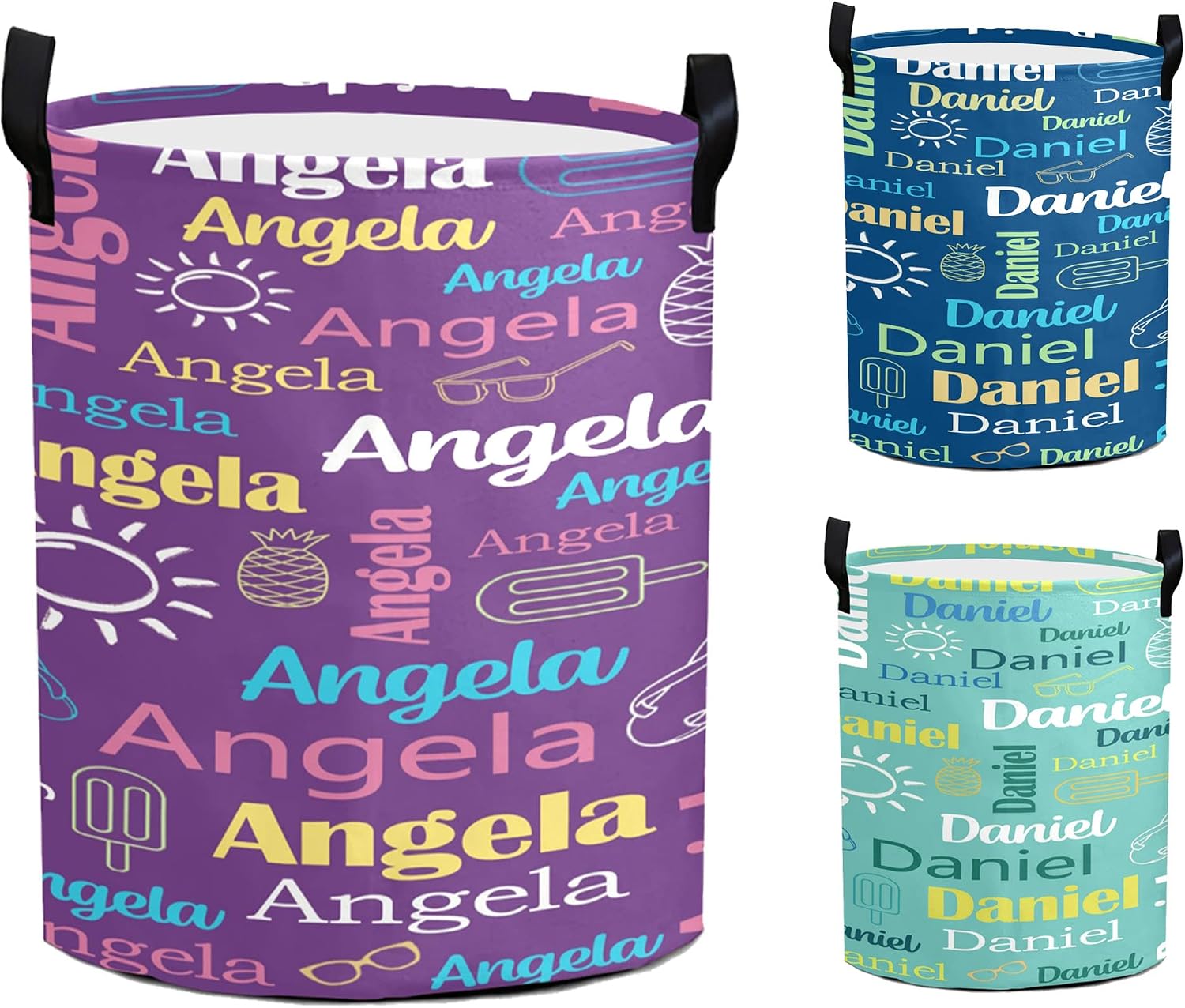 Personalized Laundry Baskets with Name for Boy and Girl Custom Nursery Laundry Hamper Waterprool Clothes Toys Organizer Storage with Handle for Bathroom Living Room(Light Green)