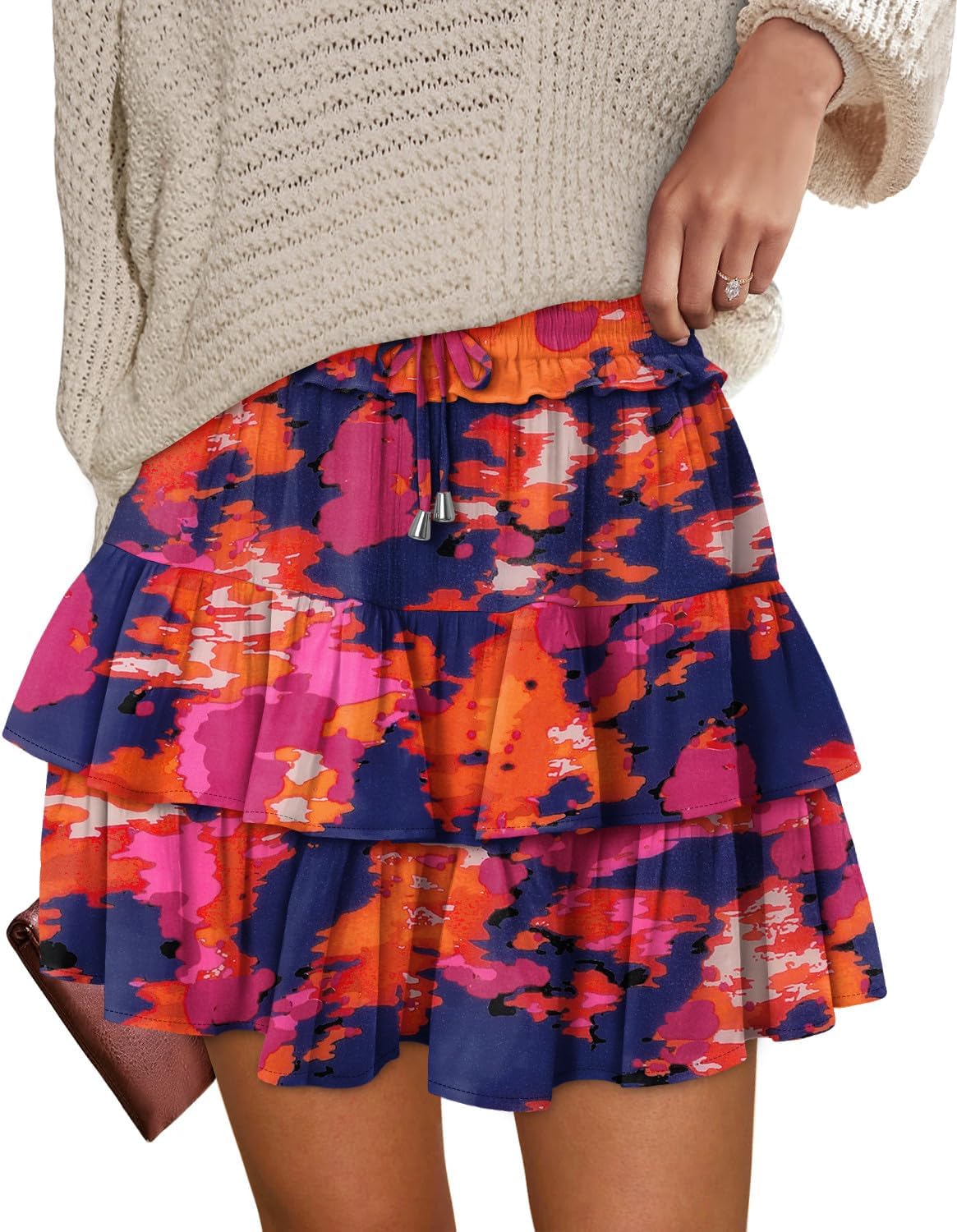 onlypuff Flowy Shorts for Women Ruffle Skorts Tiered Teen Girls Country Concert Outfits Golf Tennis Skort Under Sweater Skirt