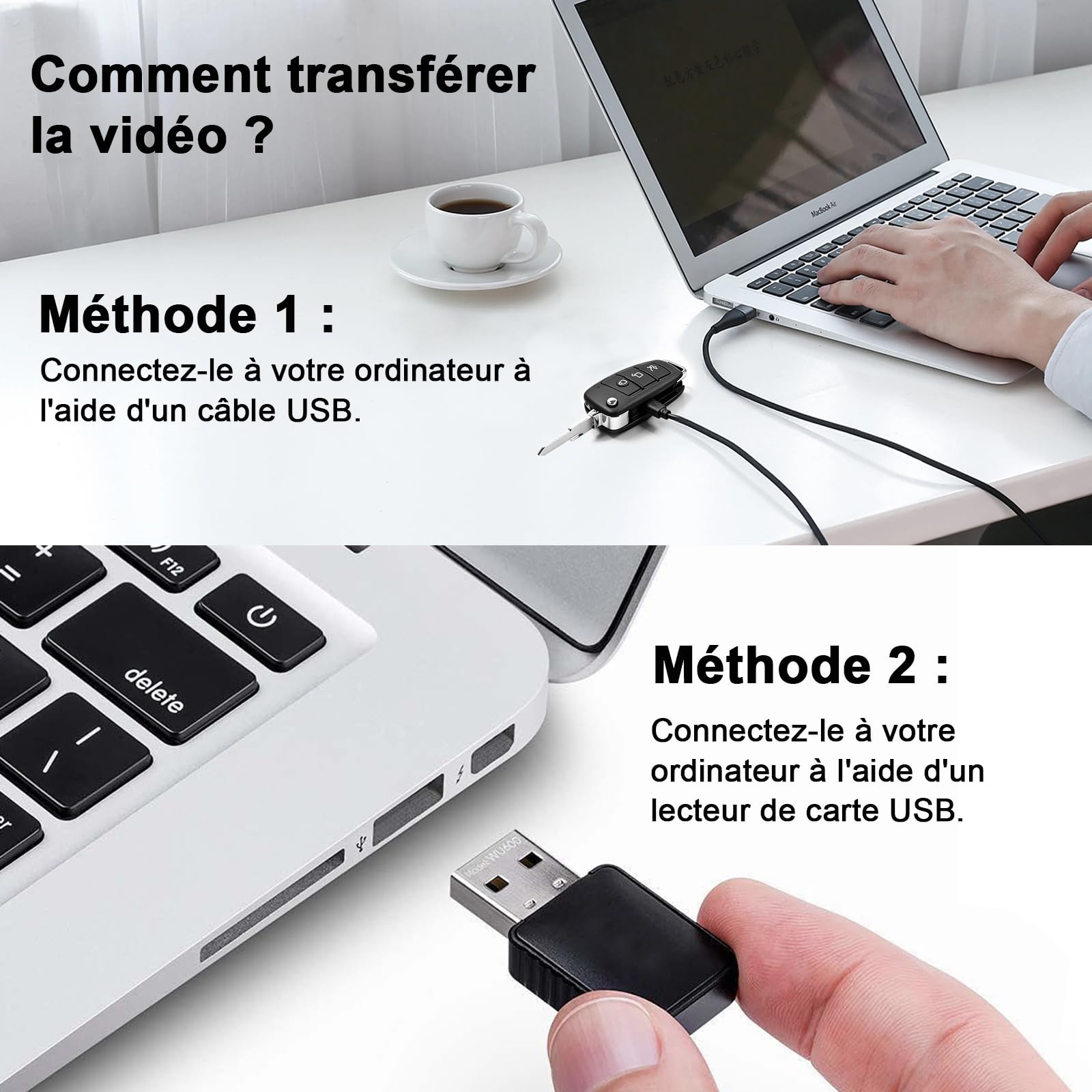 Caméra Cachée, Mini Caméra Espion HD 1080p, Caméra Clé de Voiture, Micro-Caméra Vidéo avec Vision Nocturne et Enregistrement en Boucle