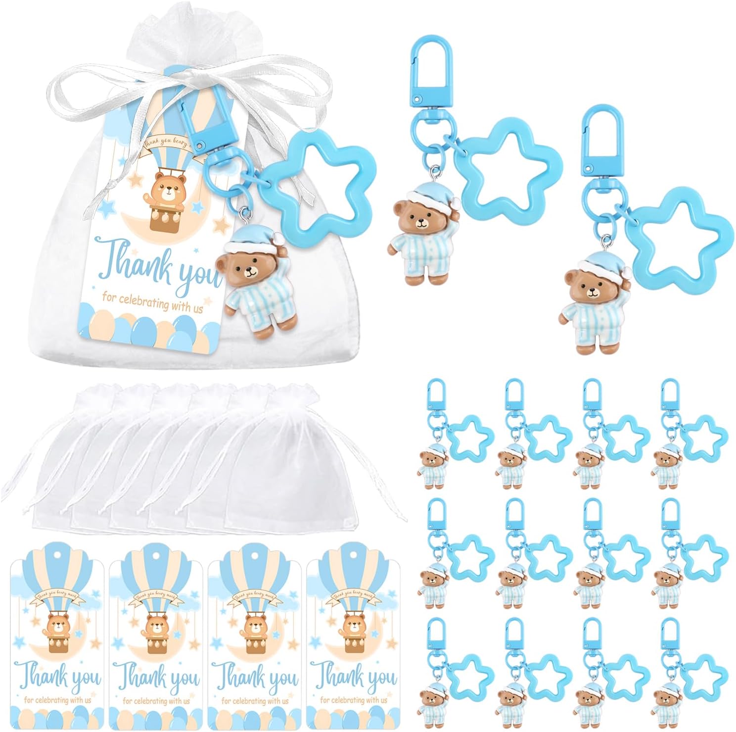 Baby Shower Party Favors - Thank You Gifts for Guests Bear Souvenirs Keychain Bulk Beary First Birthday Favor Bags