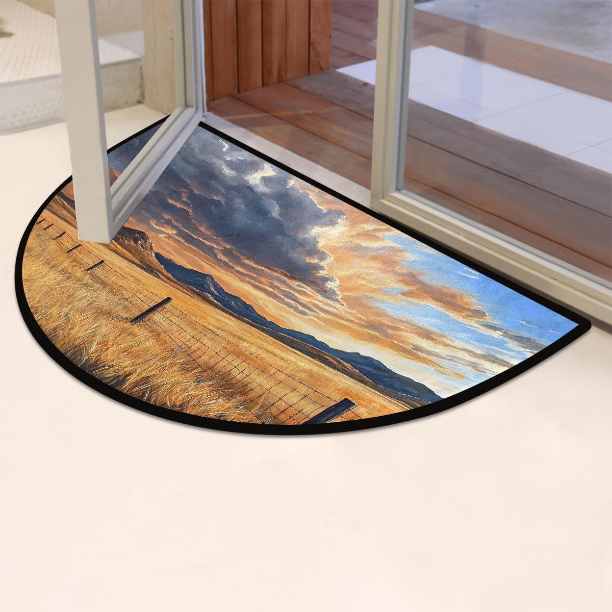 Half Round Door Mat Golden Farm Fall Non Slip Absorbent Semi Circle Area Rugs Washable Half Moon Floor Mats for Indoor Outdoor Patio Kitchen Bathroom Entryway Fireplace Home Carpet Decor