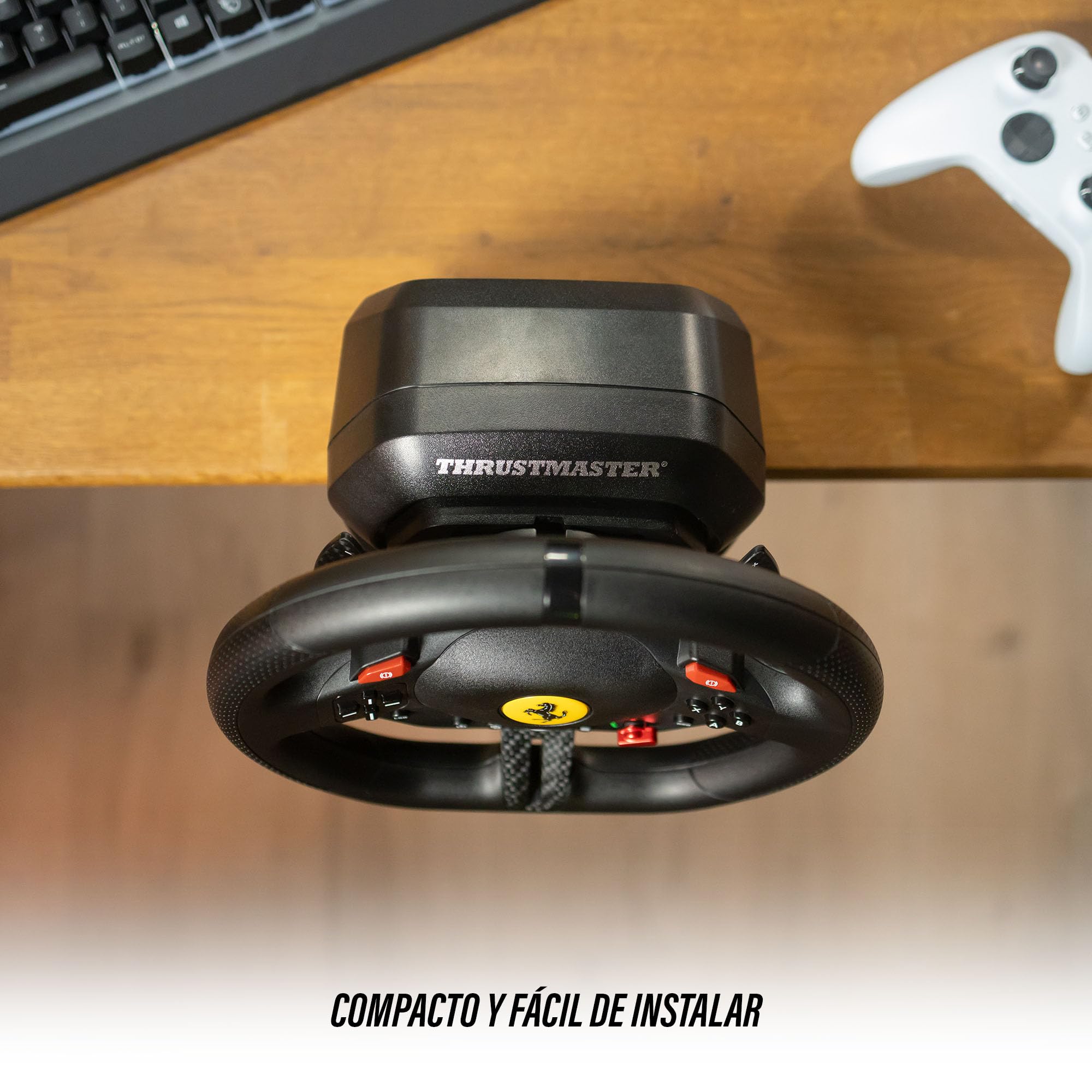 Thrustmaster T98 Ferrari 296 GTS - Volante de Carreras para Xbox Series X|S y PC (Réplica Oficial 1:1, Sistema Bungee Cord de Resistencia Lineal, Incluye 2 Pedales) Negro